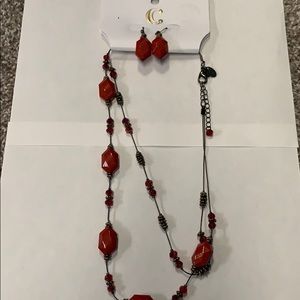 NWT red and black necklace and earring set